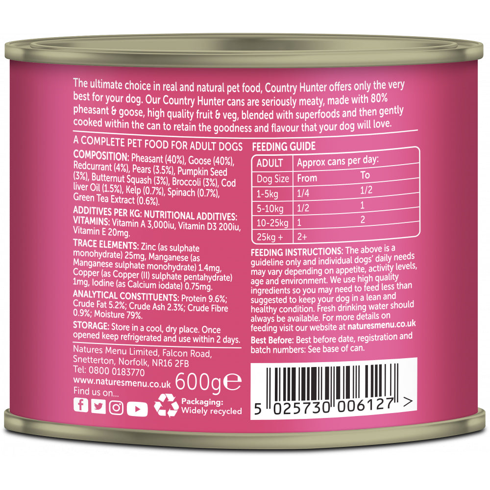 Natures Menu Dog - Country Hunter Cans Pheasant & Goose 6x600g