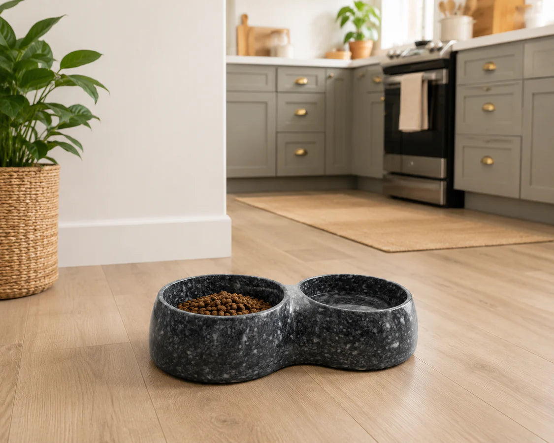 Hem & Boo Non-Slip Duo Bowl Marble 14cm