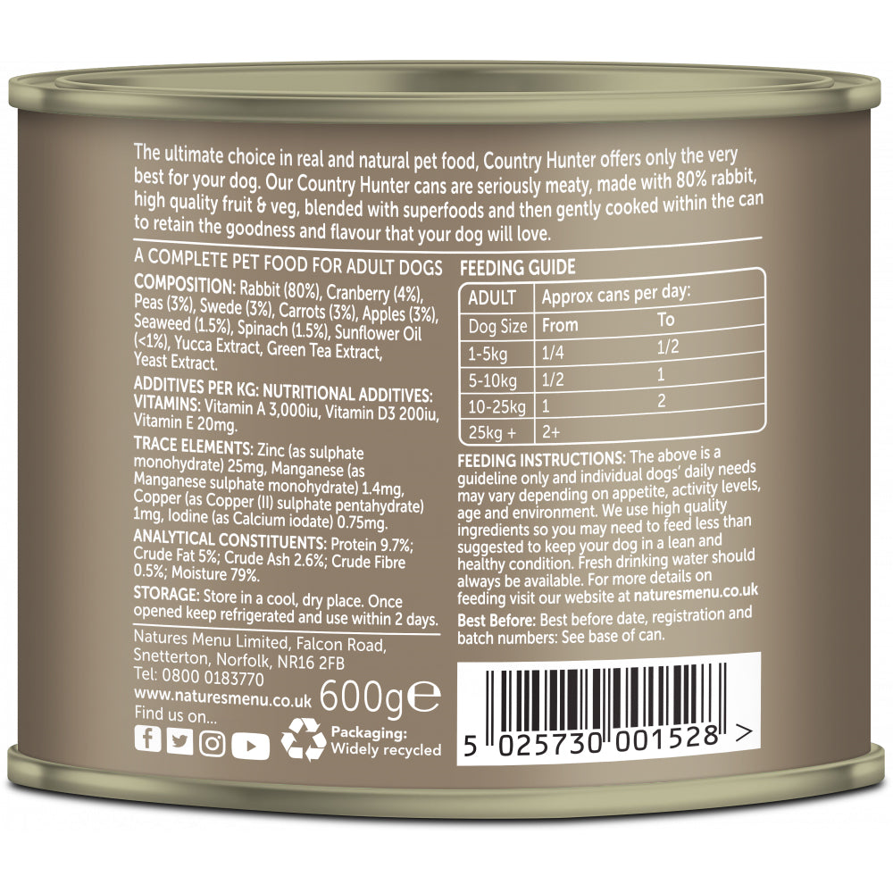 Natures Menu Dog - Country Hunter Cans Rabbit 6x600g