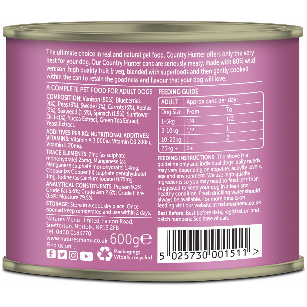 Natures Menu Dog - Country Hunter Cans Venison & Blueberry 6x600g