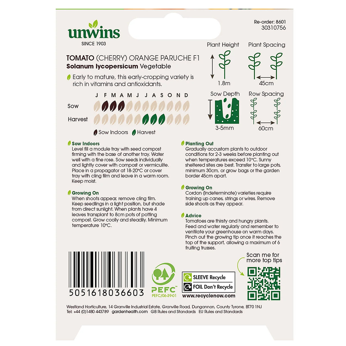 Unwins Tomato (Cherry) Orange Paruche F1
