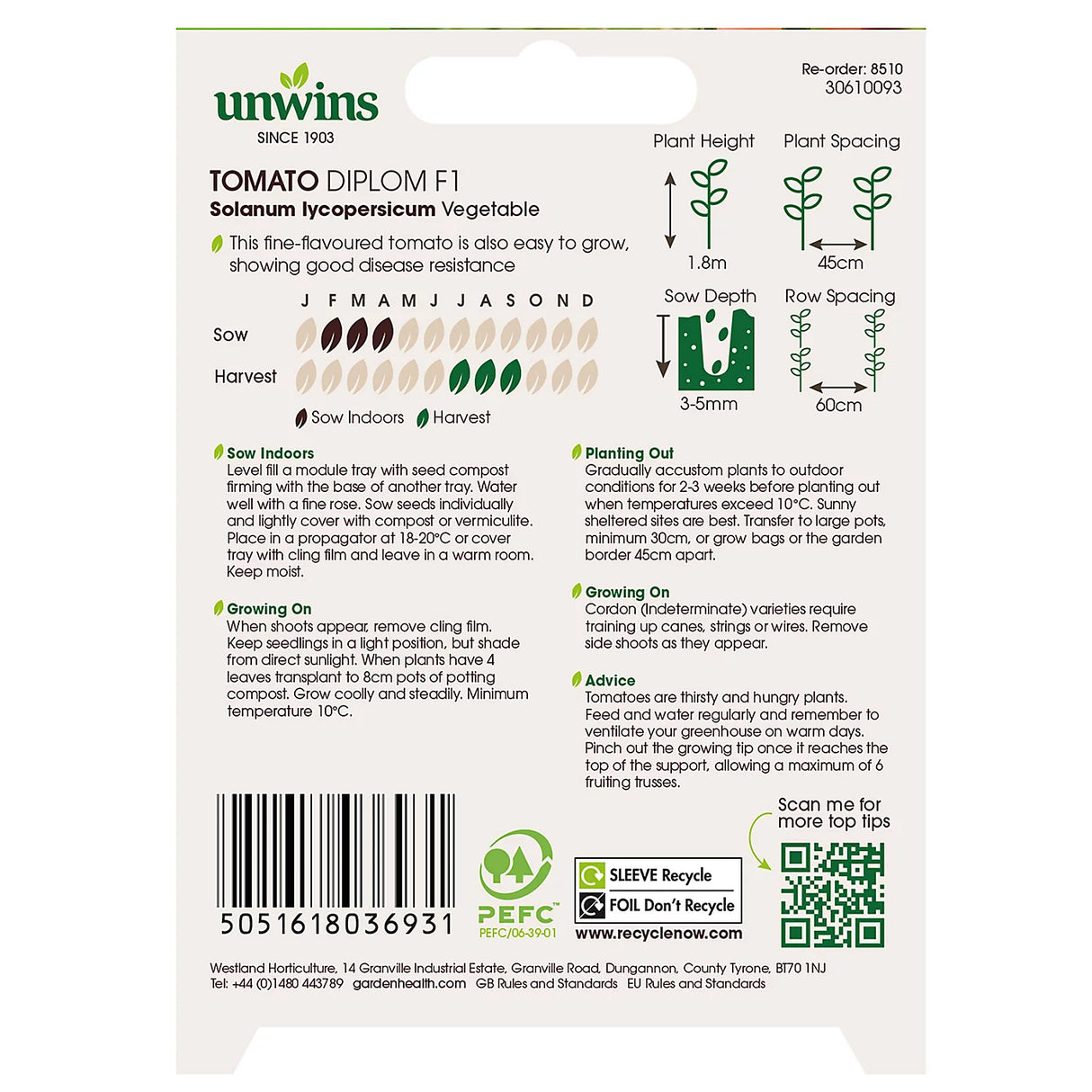 Unwins Tomato (Cherry) Sungold F1