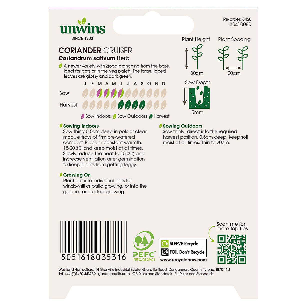 Unwins Herb Coriander Fine Leaved