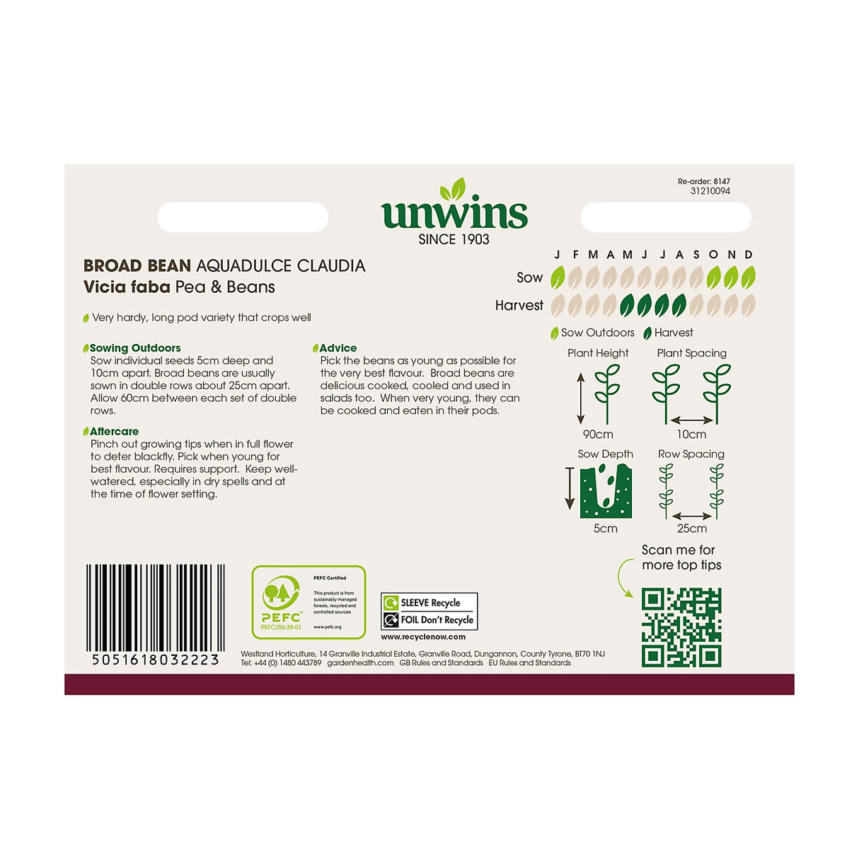 Unwins Broad Bean Aquadulce Claudia