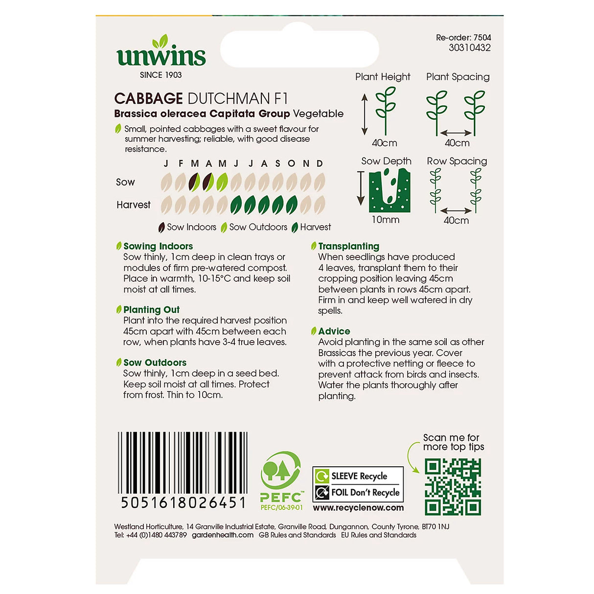 Unwins Cabbage Dutchman F1