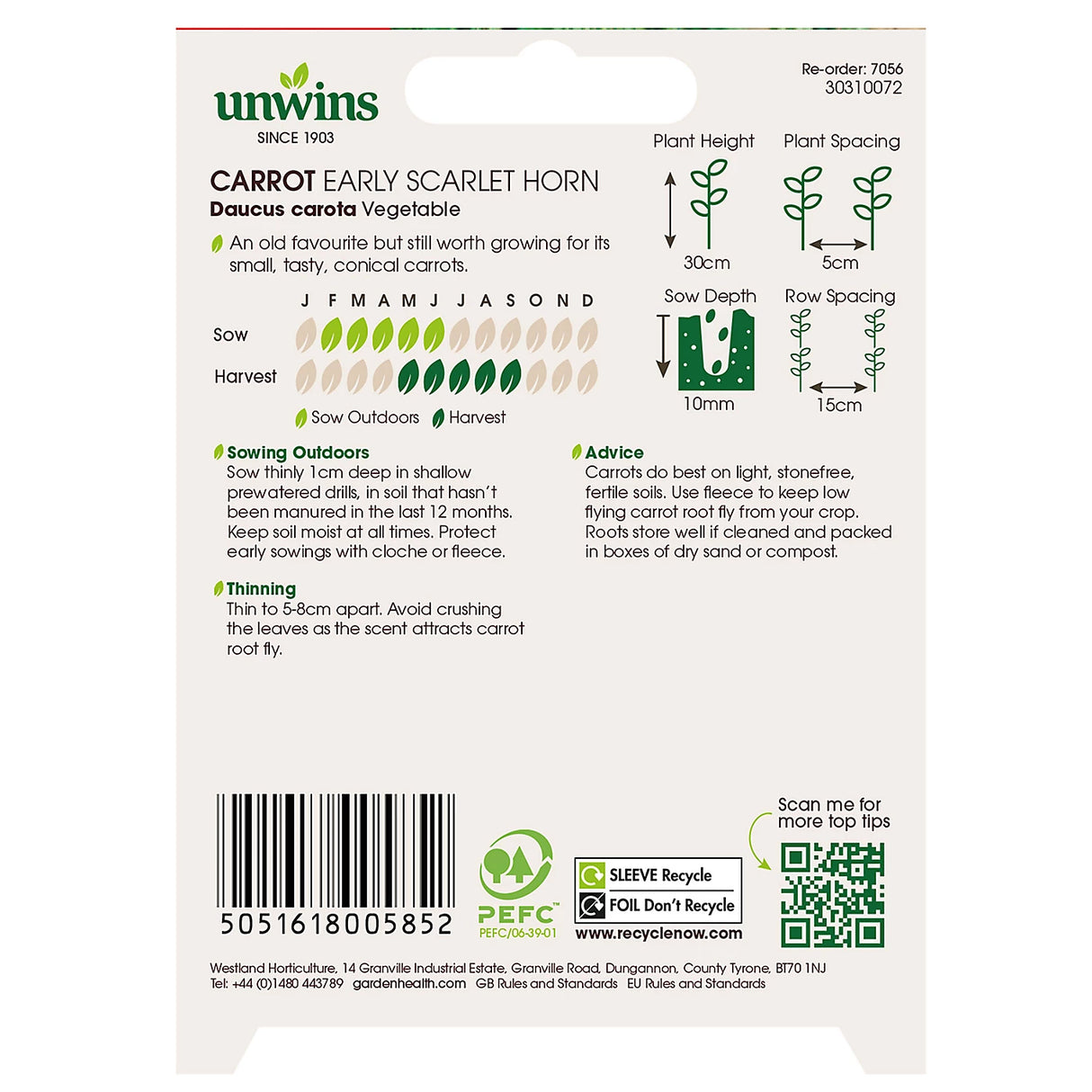 Unwins Carrot Early Scarlet Horn