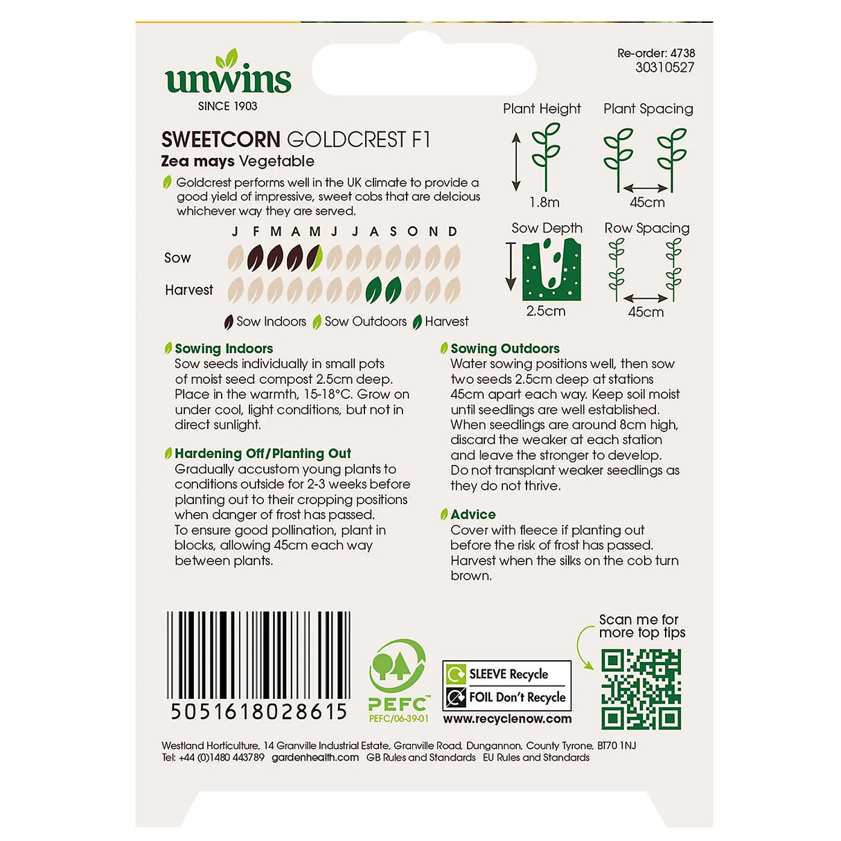 Unwins Sweetcorn Goldcrest F1