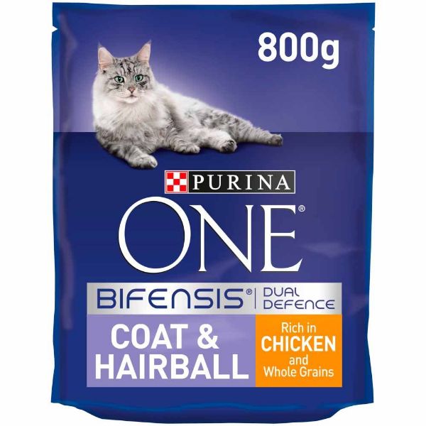 Picture of Purina ONE Adult Coat and Hairball Chicken and Whole Grains Dry Cat Food 800g