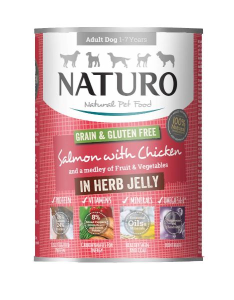 Picture of Naturo Dog - Adult Grain & Gluten Free Salmon with Chicken in a Herb Jelly 12x390g