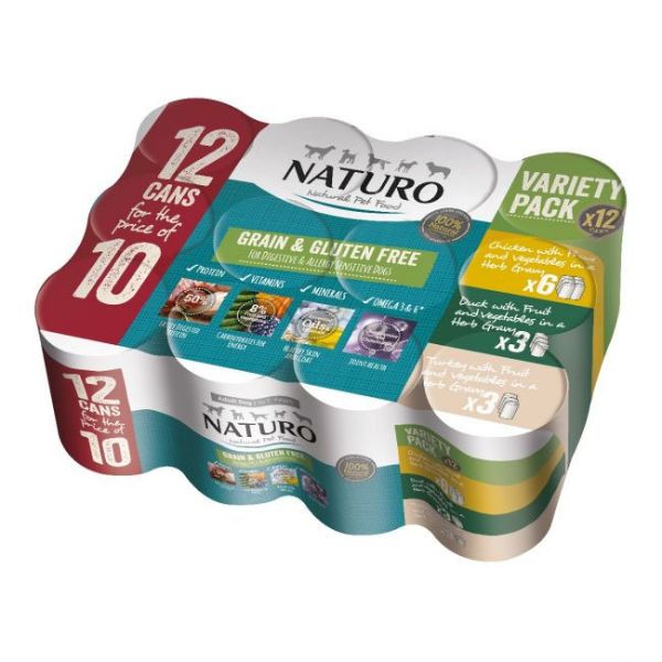 Picture of Naturo Dog - Adult Dog Grain & Gluten Free Variety Pack Cans in a Herb Gravy 12x390g 