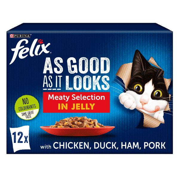 Picture of Felix As Good As It Looks Pouch Box Meat Selection In Jelly (Chicken, Duck, Ham & Pork) In Jelly 12x100g