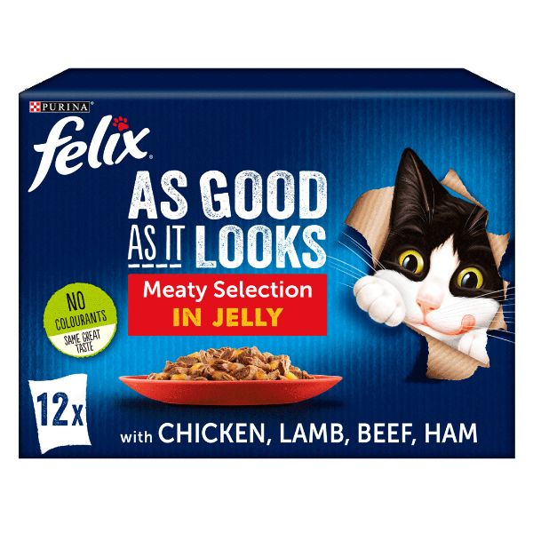 Picture of Felix As Good As It Looks Pouch Box Meat Selection In Jelly (Chicken, Lamb, Beef & Ham) In Jelly 12x100g