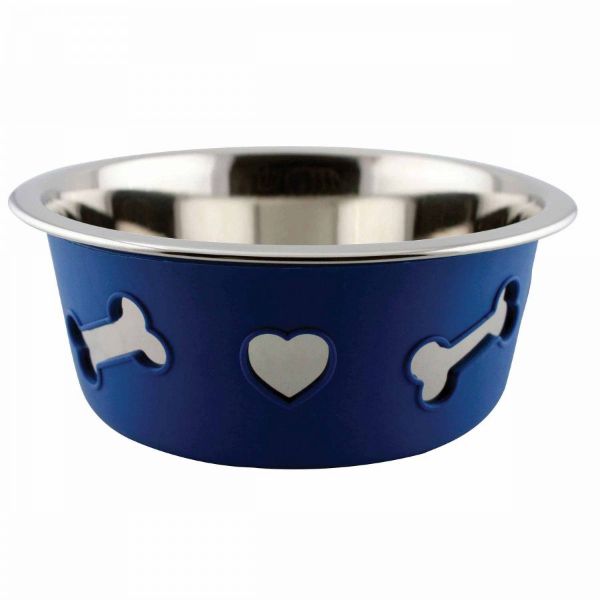 Picture of Weatherbeeta Stainless Steal Silicone Bone Dog Bowl Blue 16cm