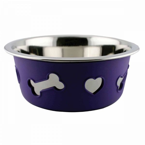 Picture of Weatherbeeta Stainless Steal Silicone Bone Dog Bowl Dark Purple 21cm