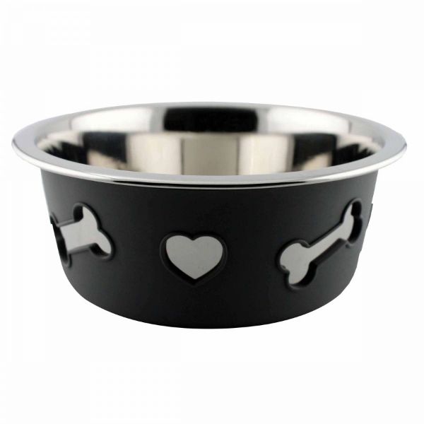 Picture of Weatherbeeta Stainless Steal Silicone Bone Dog Bowl Dark Grey 21cm