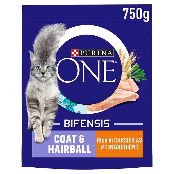 Picture of Purina ONE Adult Coat & Hairball Chicken & Whole Grains Dry Cat Food 750g