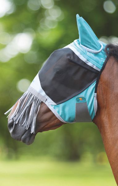 Picture of Shires Deluxe Fly Mask With Nose Fringe Green