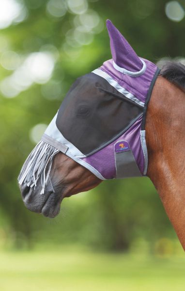 Picture of Shires Deluxe Fly Mask With Nose Fringe Purple