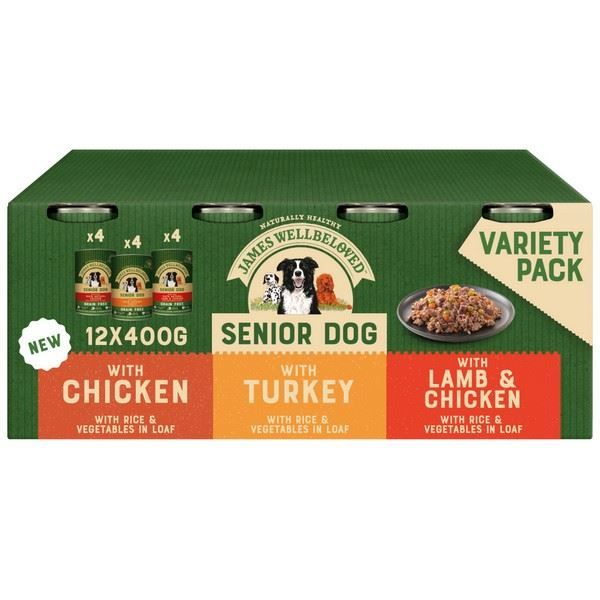 Picture of James Wellbeloved Dog - Senior Turkey, Lamb & Chicken in Loaf Variety Pack Cans 12x400g