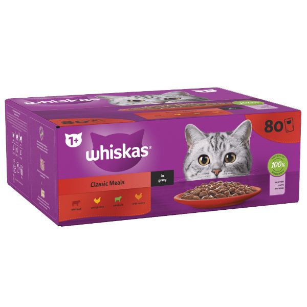 Picture of Whiskas Classic Meals in Gravy 1+ Adult Wet Cat Food Pouches 80x85g