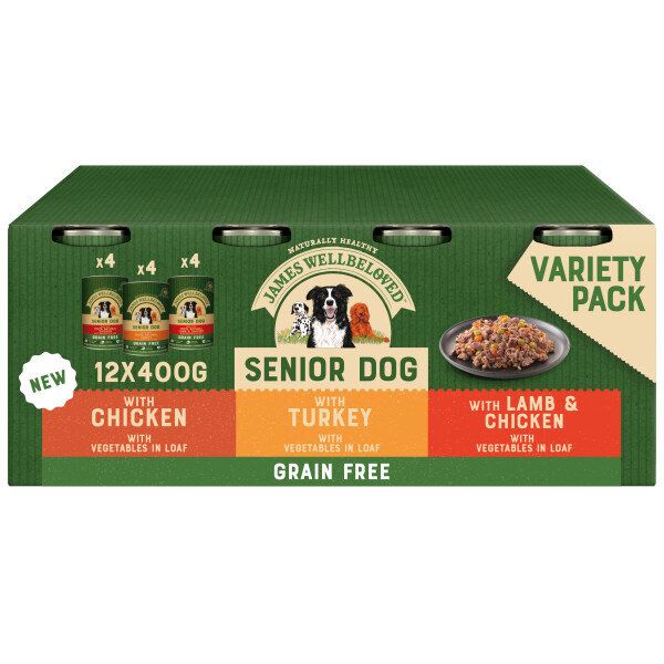 Picture of James Wellbeloved Dog - Senior Grain Free Turkey, Lamb & Chicken Loaf Cans 12x400g