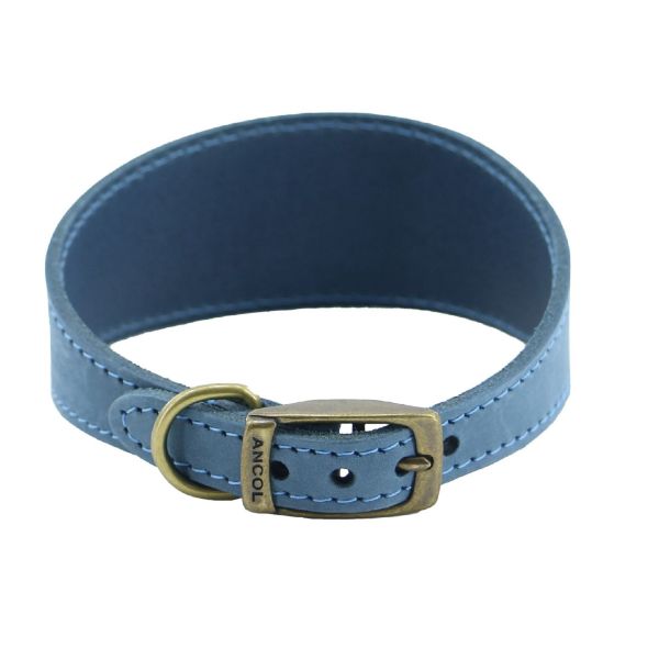 Picture of Ancol Timberwolf Whippet Leather Collar Blue 30-34cm Size 2
