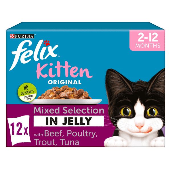 Picture of Felix Kitten Pouch Box Beef, Poultry, Trout & Tuna In Jelly 12x100g