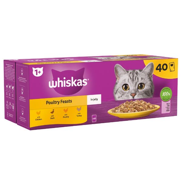 Picture of Whiskas Poultry Feasts in Jelly 1+ Adult Wet Cat Food Pouches 40x85g