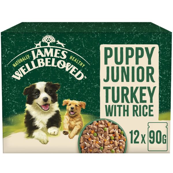 Picture of James Wellbeloved Puppy - Junior Pouch Turkey With Rice 12x90g