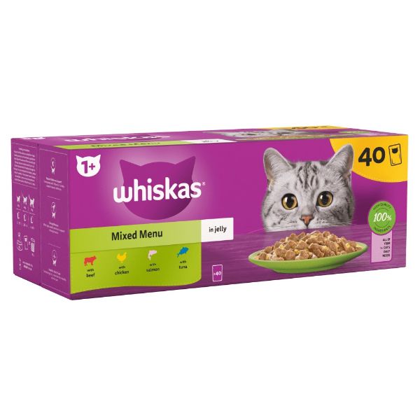 Picture of Whiskas Mixed Menu in Jelly 1+ Adult Wet Cat Food Pouches 40x85g
