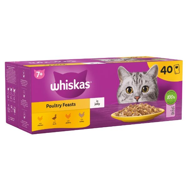 Picture of Whiskas Senior 7+ Poultry Feasts in Jelly Wet Cat Food Pouches 40x85g