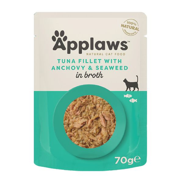 Picture of Applaws Cat - Broth Pouches Tuna Fillet With Anchovy & Seaweed 12x70g